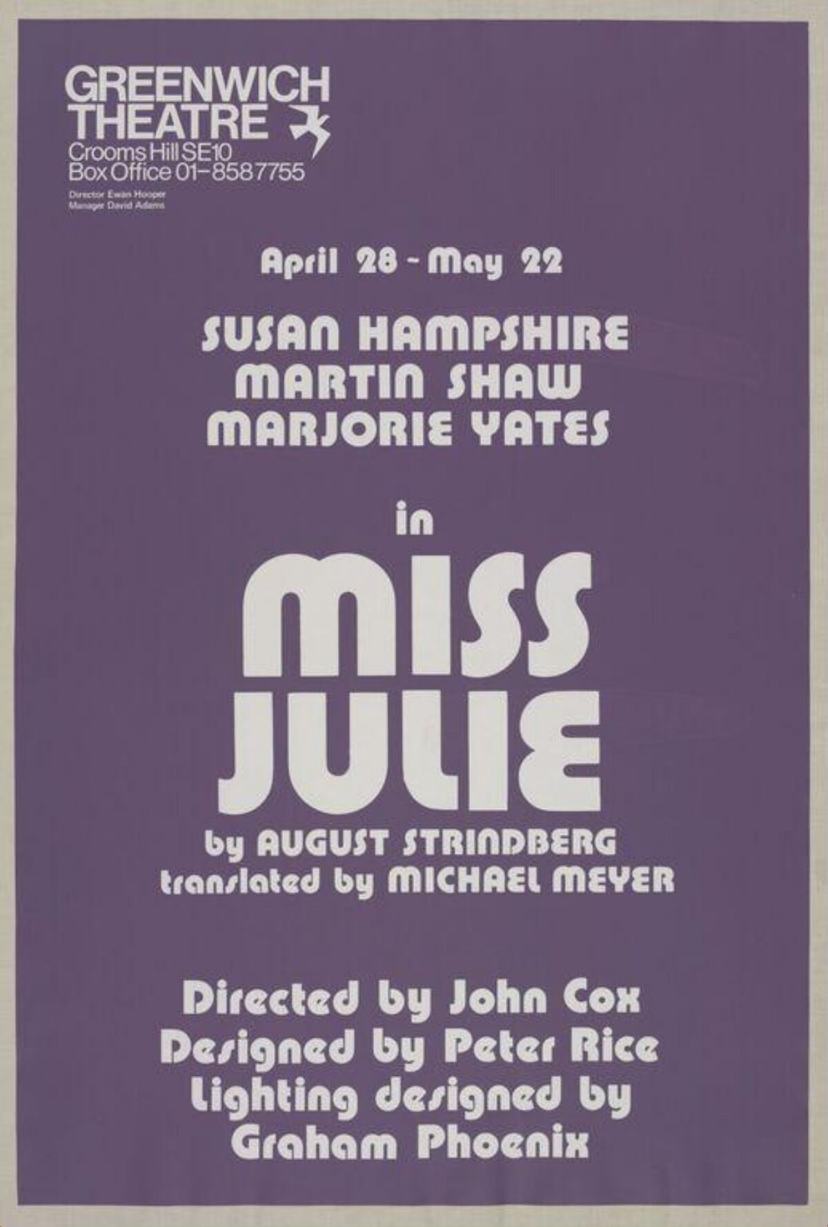 Greenwich Theatre Miss Julie Play Poster