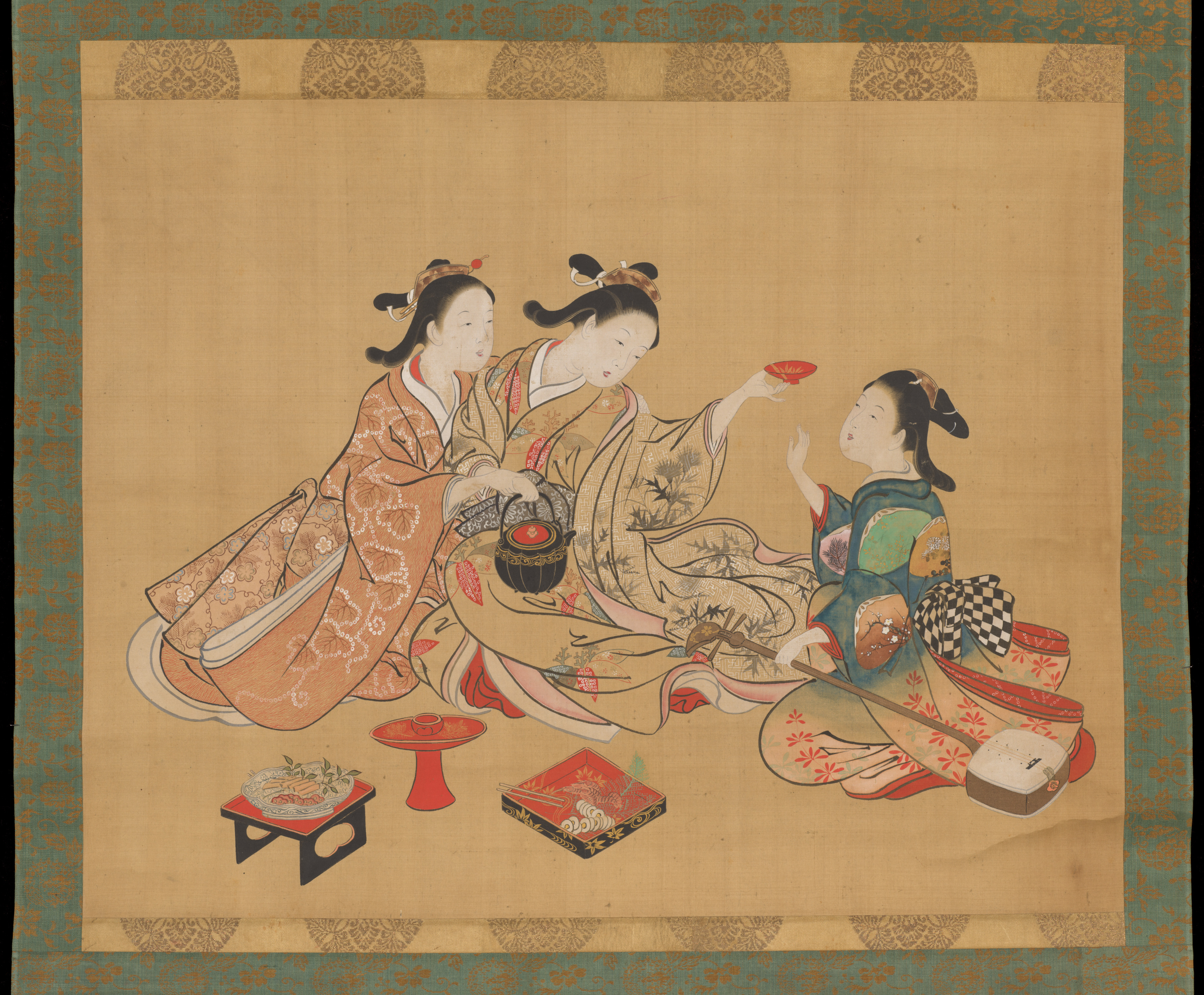 Japanese Painting of Three Women Feasting