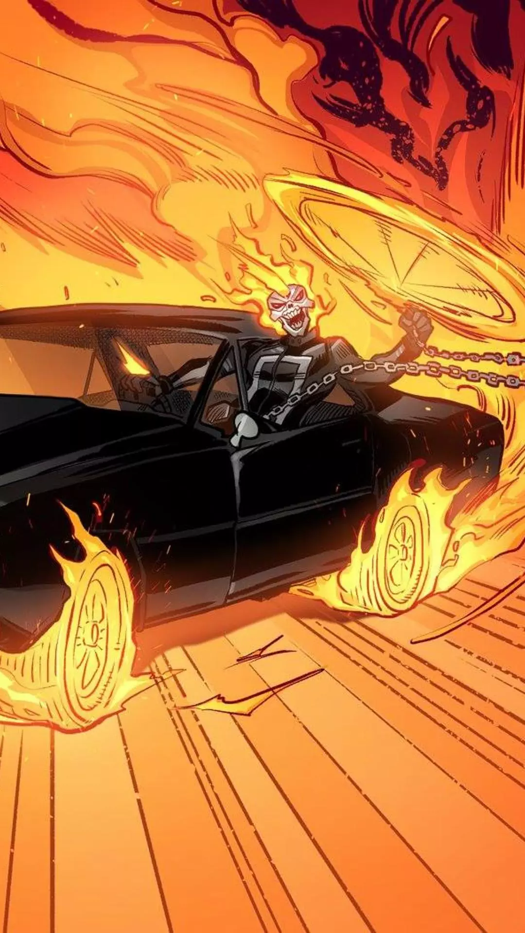 Ghost Rider Driving Flaming Car