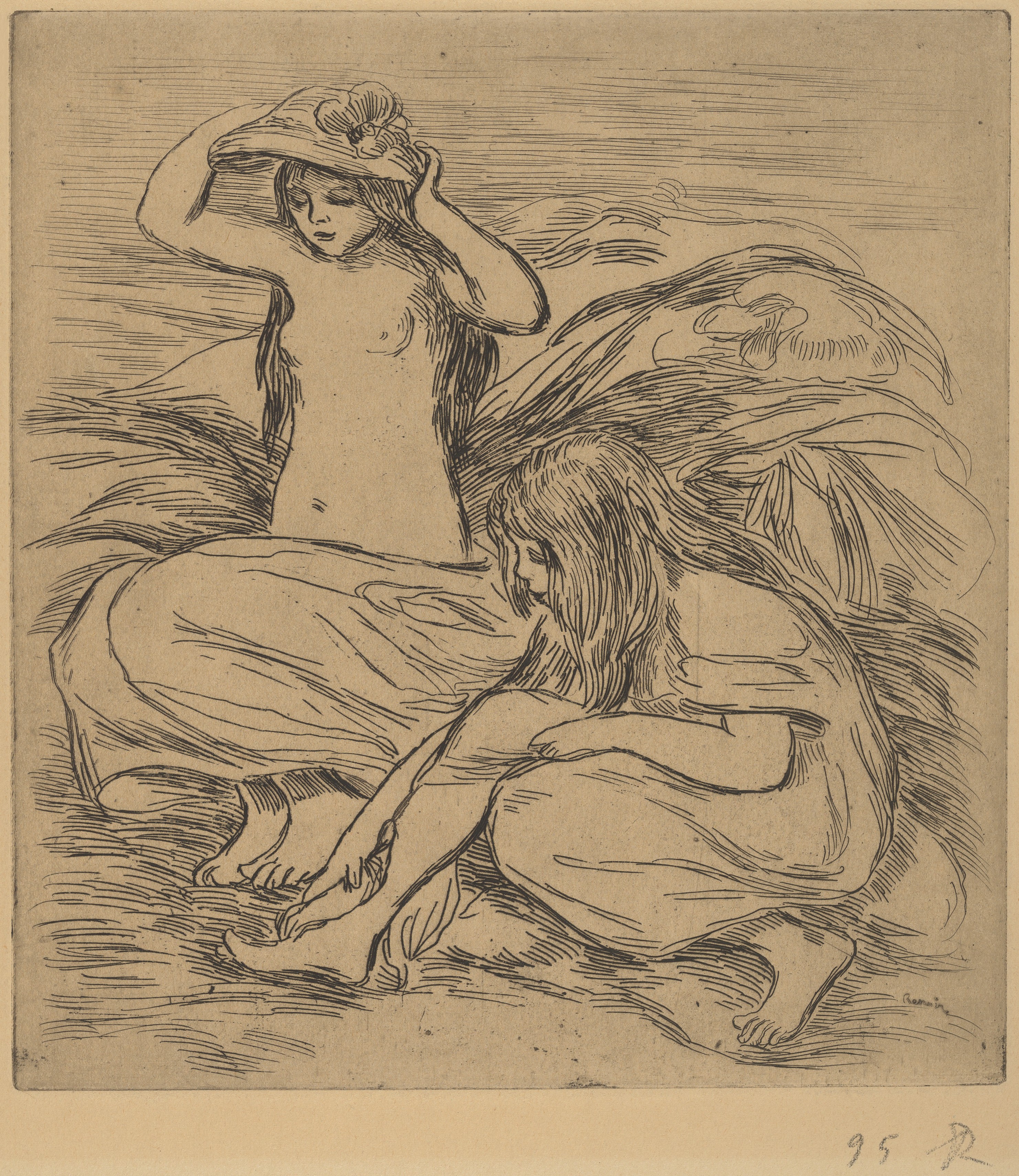 Two Girls on Grass Etching