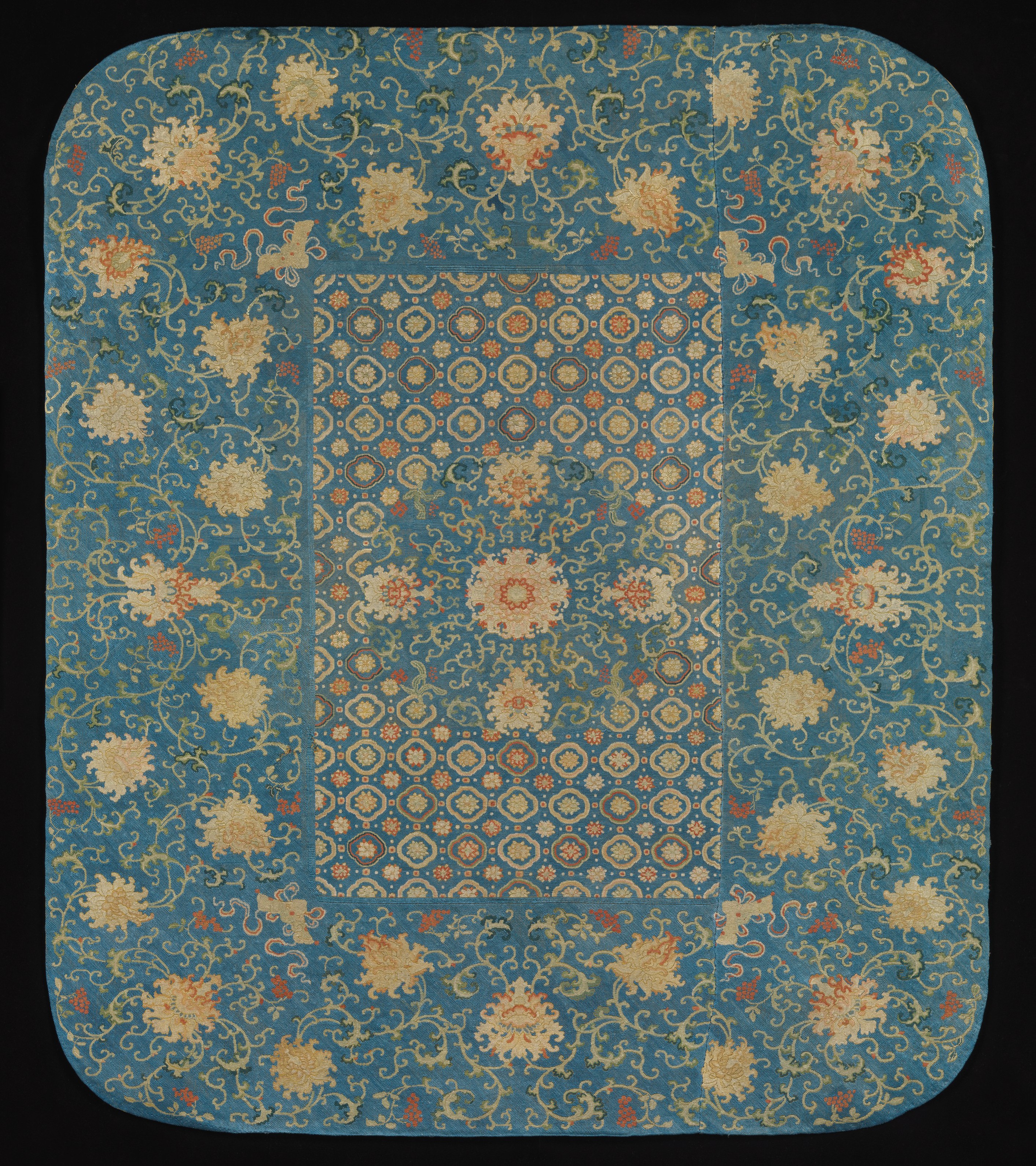 Blue Floral Pattern Antique Textile