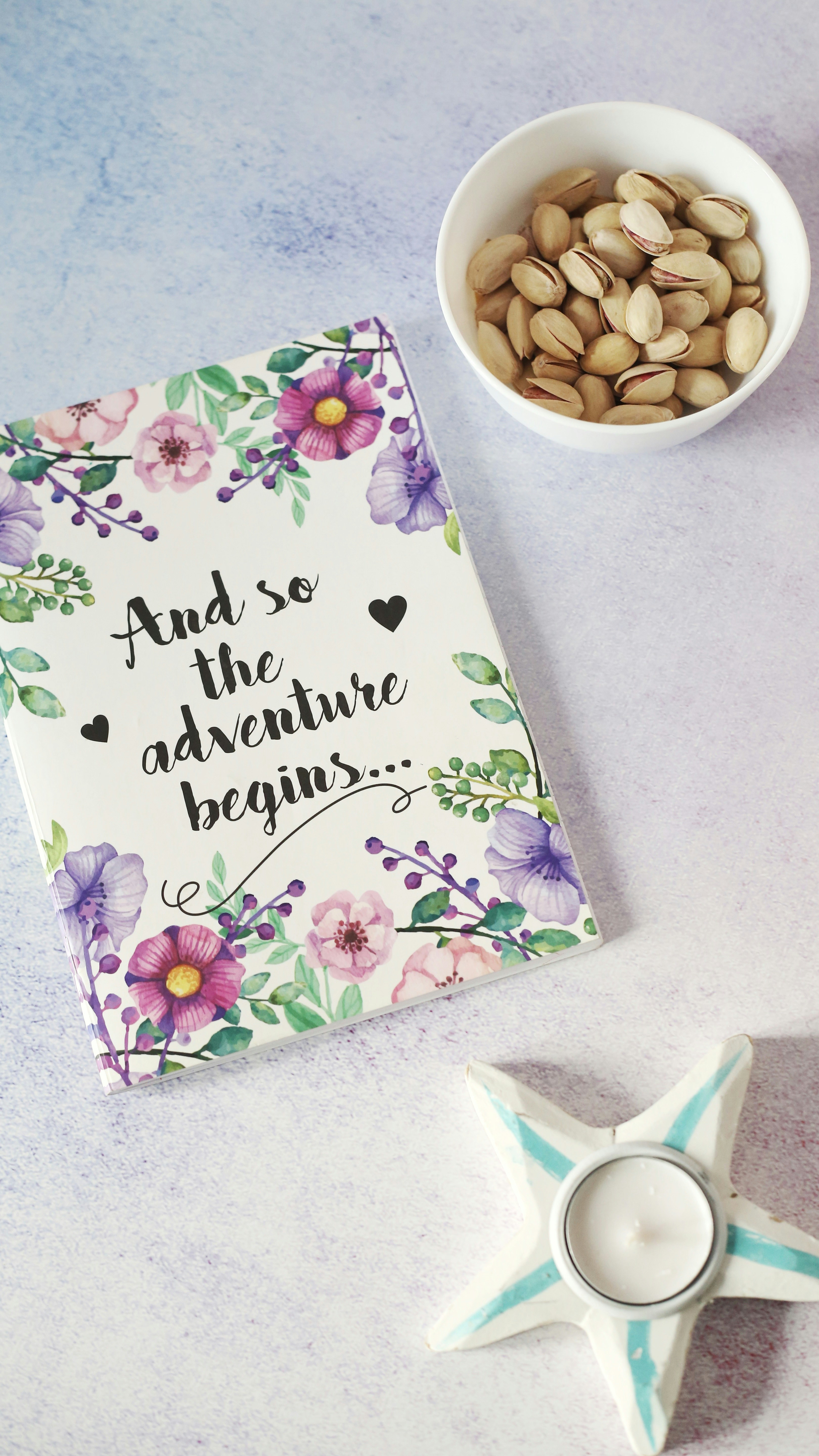 Floral Adventure Begins Notebook Flat Lay