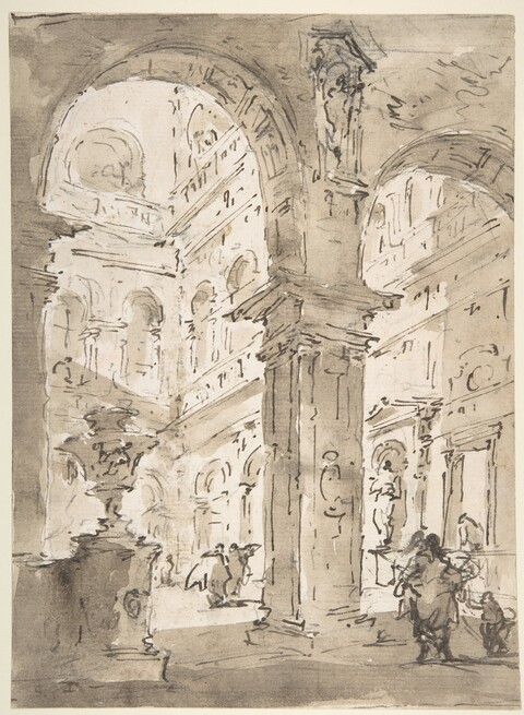 Sketch of Architectural Courtyard with Fountain