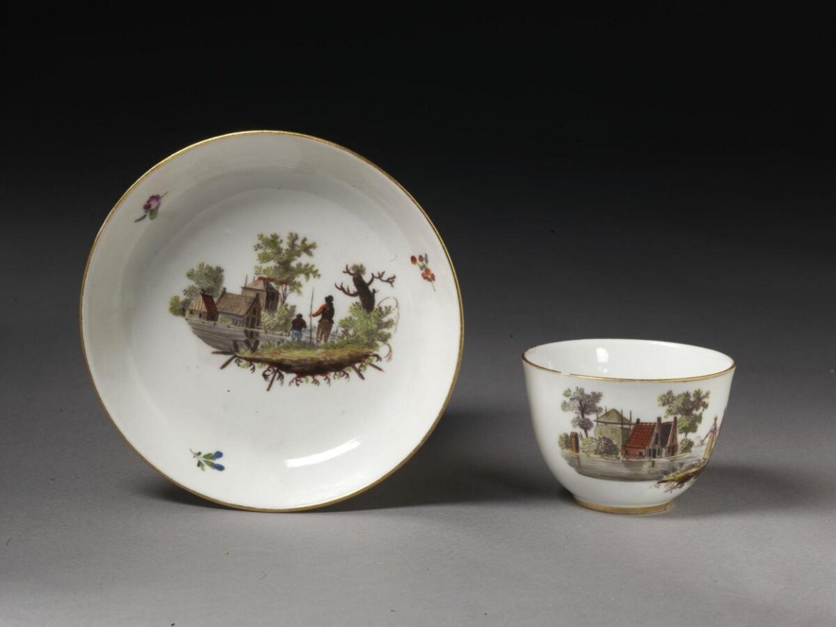 Painted Porcelain Teacup and Saucer