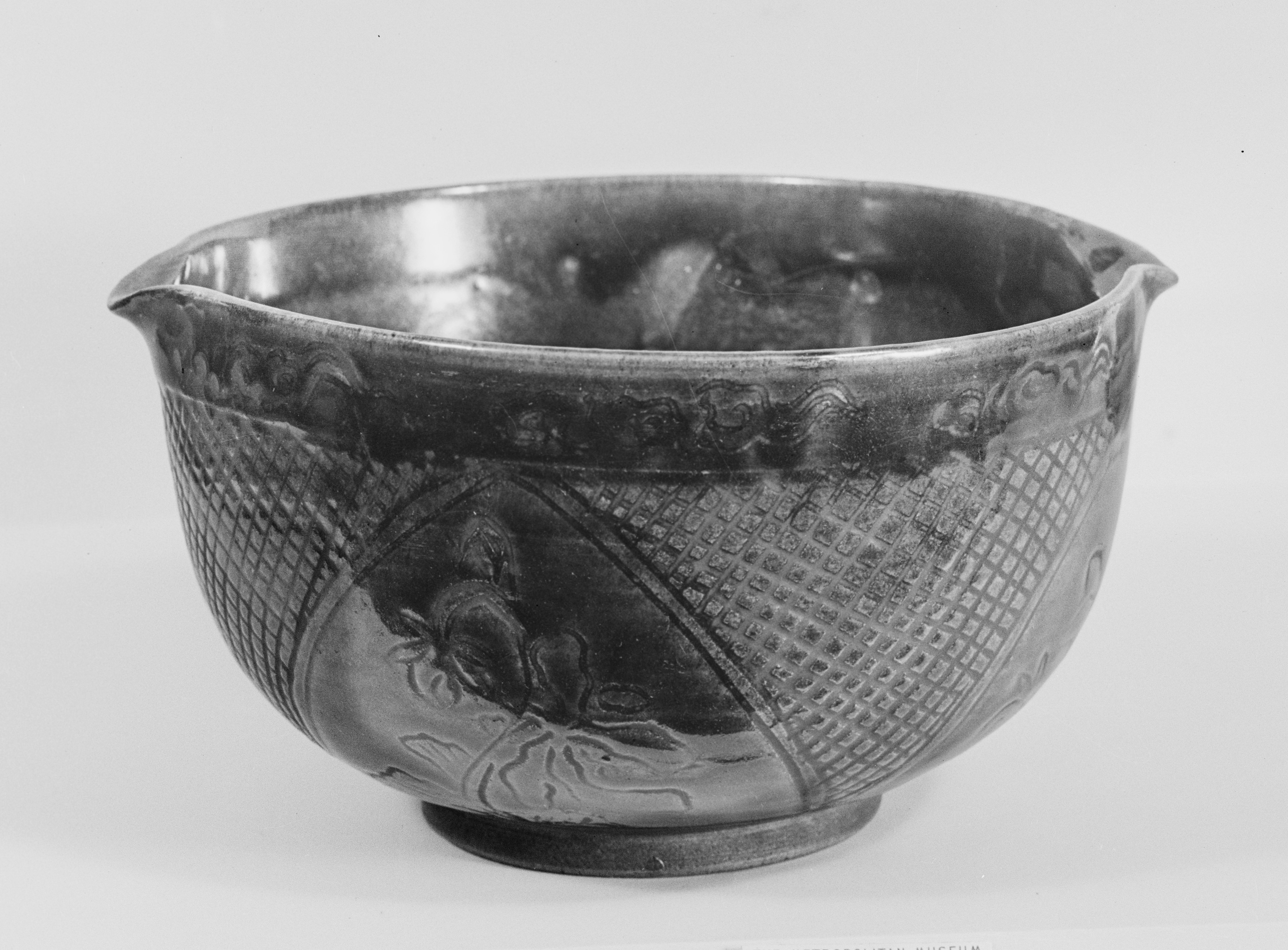 Ancient Carved Glazed Ceramic Bowl