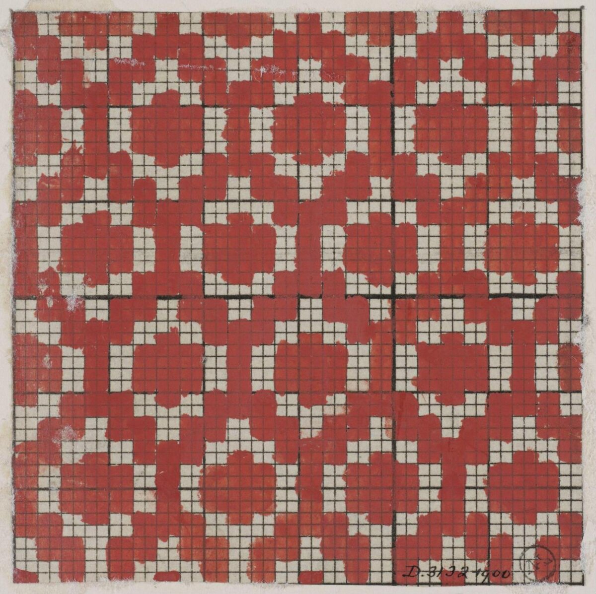 Hand Painted Red Geometric Grid Pattern