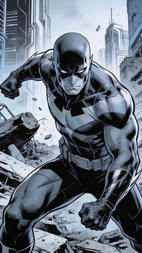 Batman in Ruined Gotham City