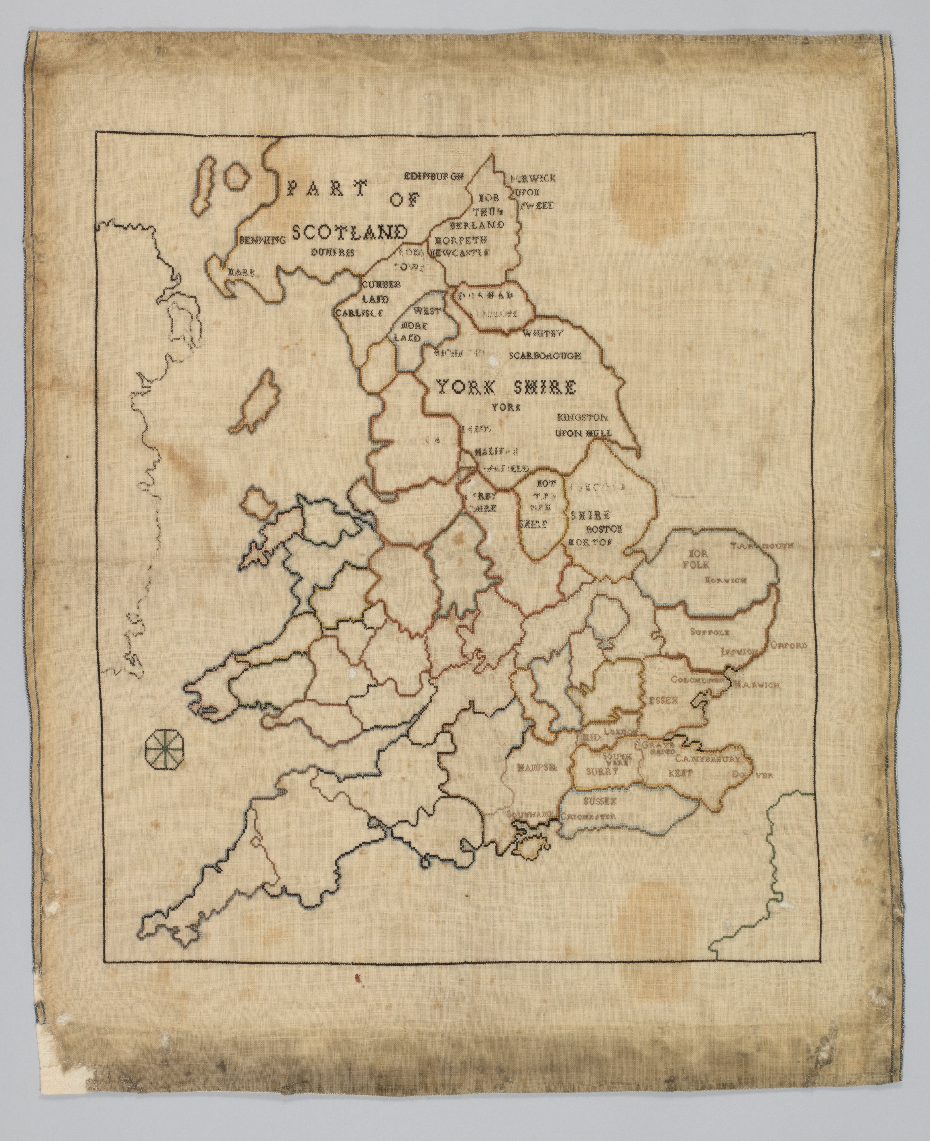 Antique Embroidered Map of Britain