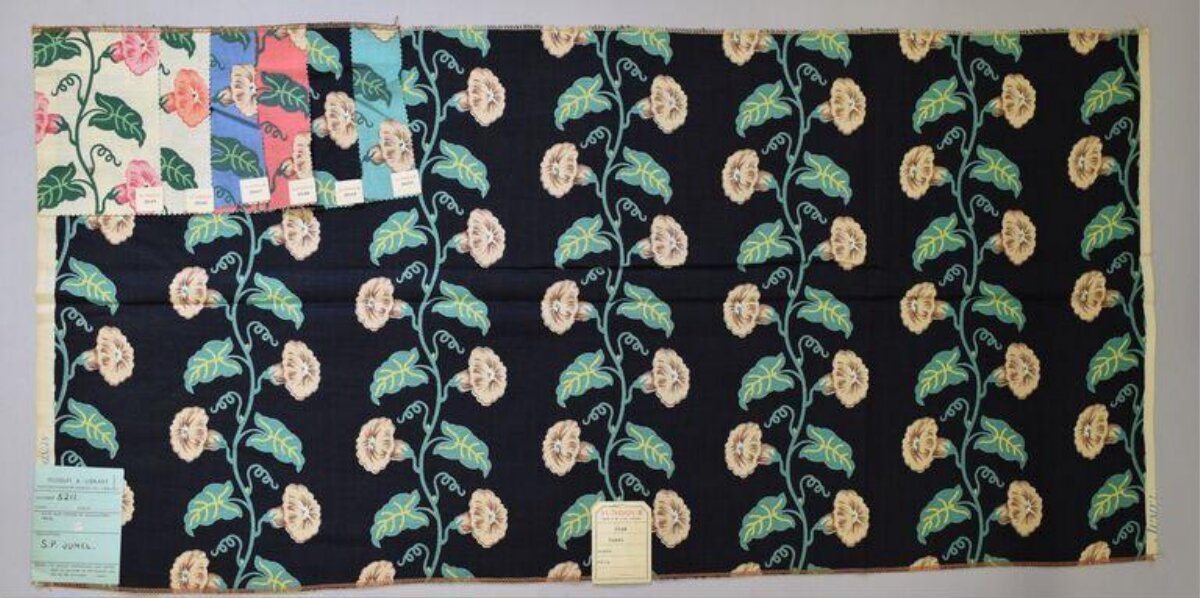 Vintage Black Floral Fabric Sample