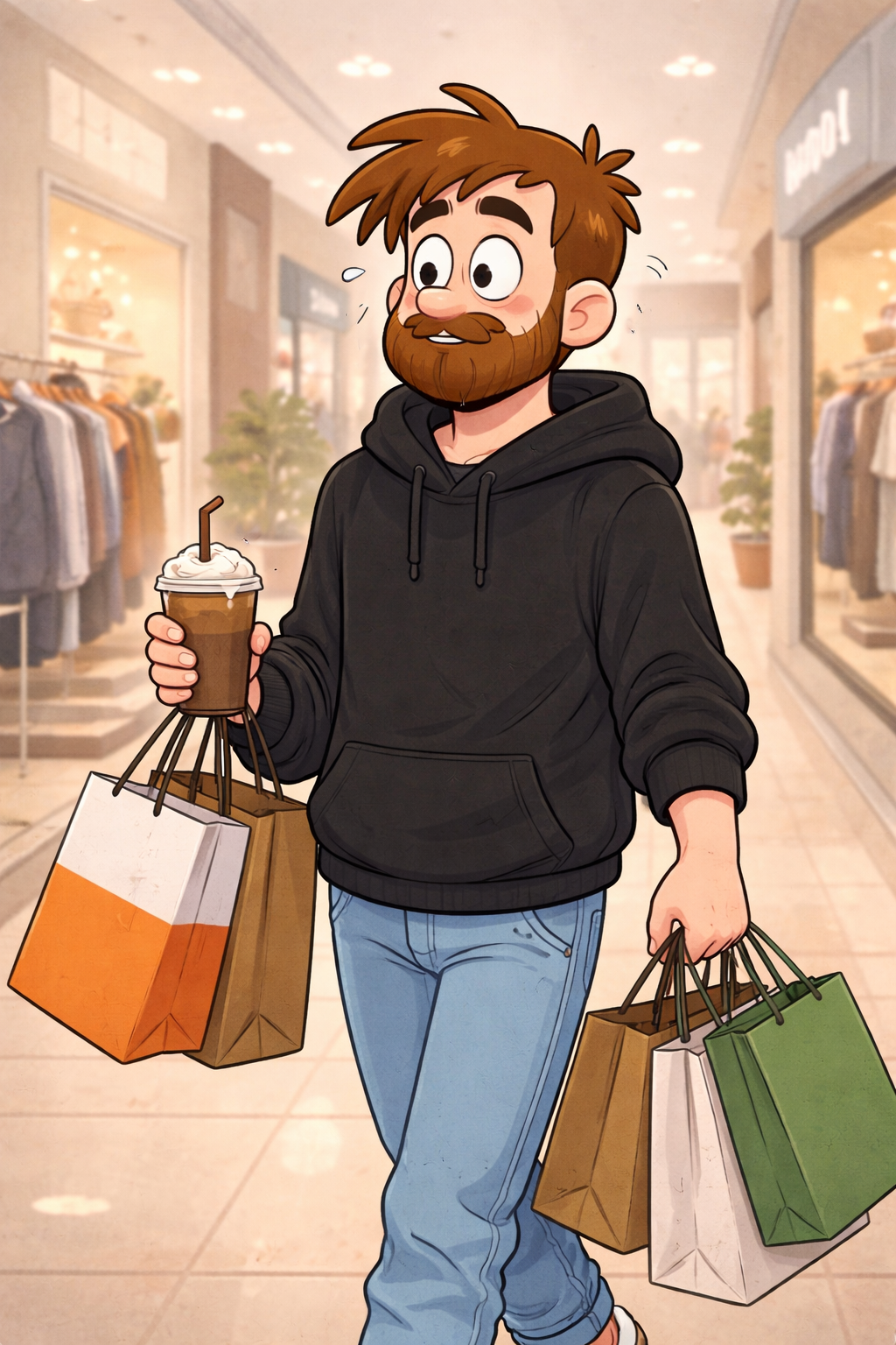 Bearded Man Shopping in Mall