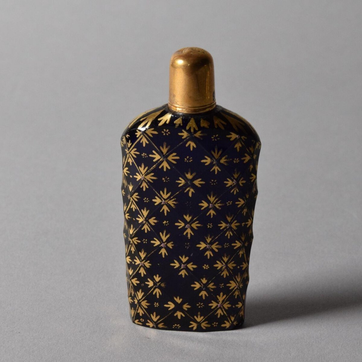 Antique Gilded Blue Glass Scent Bottle