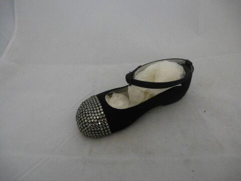 Black Rhinestone Ankle Strap Flat Shoe