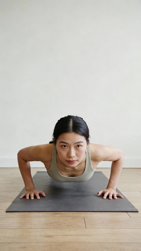 Woman Doing Push-Up on Yoga Mat