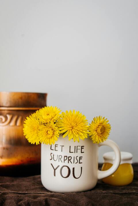 Yellow Dandelions in Inspirational Mug