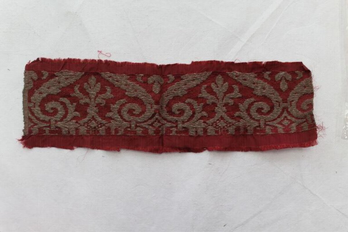 Antique Red Patterned Fabric Fragment