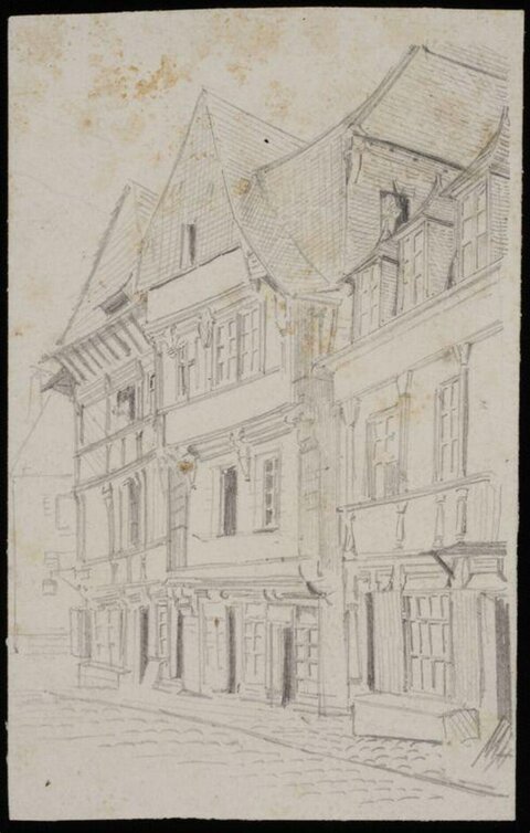 Pencil Sketch of Old Street Buildings