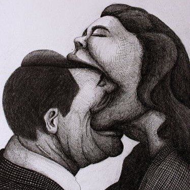 Optical Illusion Kissing Couple Sketch