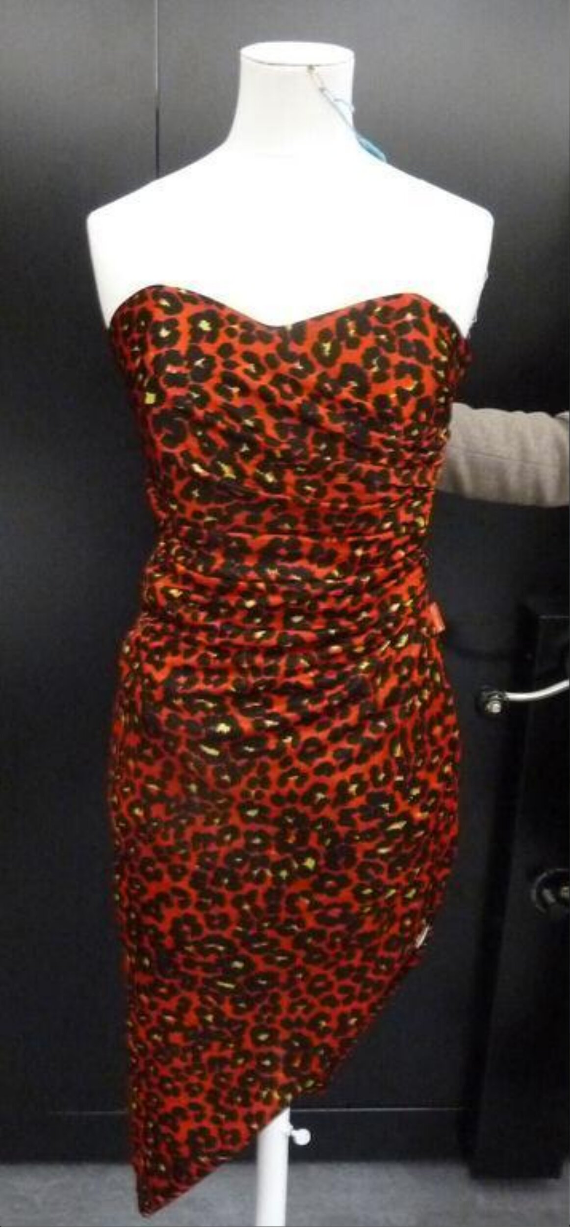 Red Leopard Print Strapless Dress