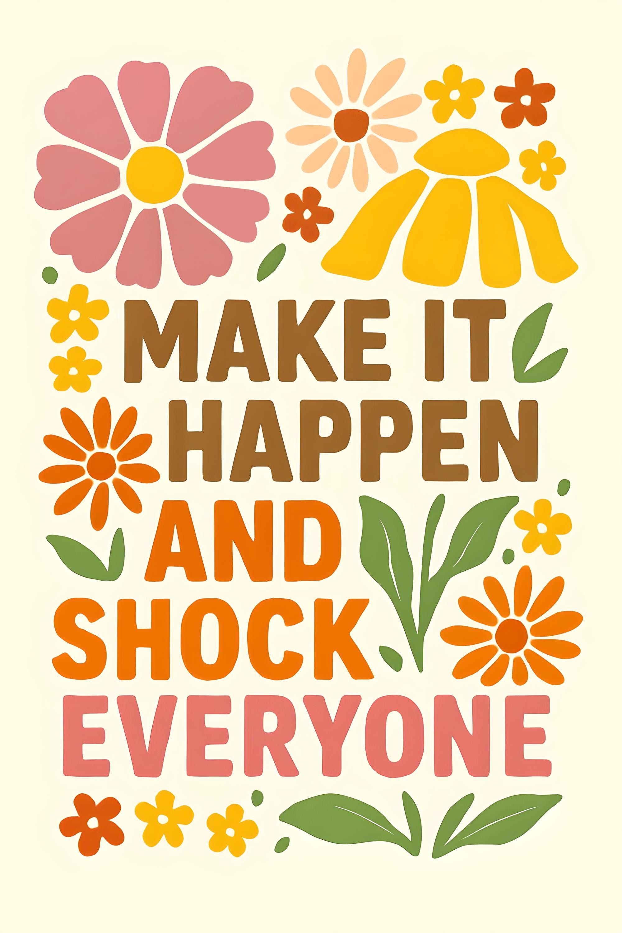 Make It Happen Motivational Floral Poster