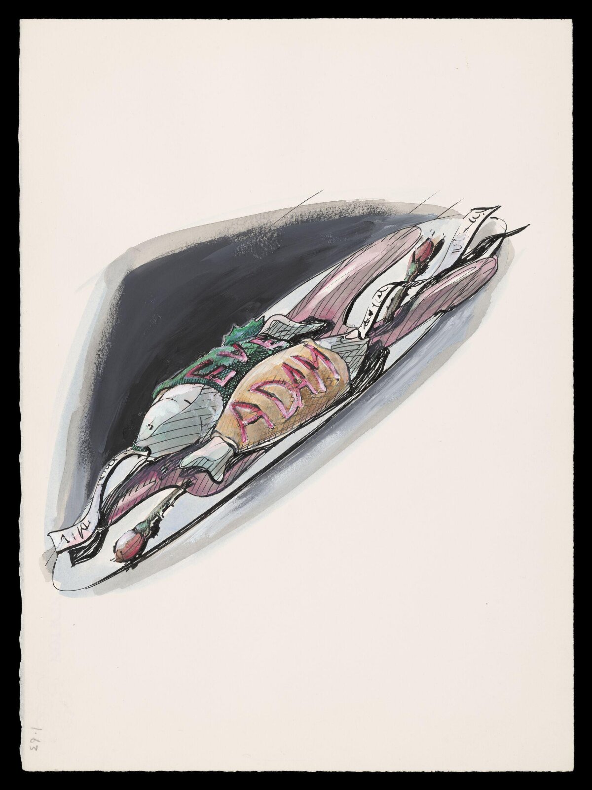 Ink Drawing of Stuffed Fish on Platter