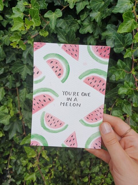 Hand Holding One In A Melon Greeting Card