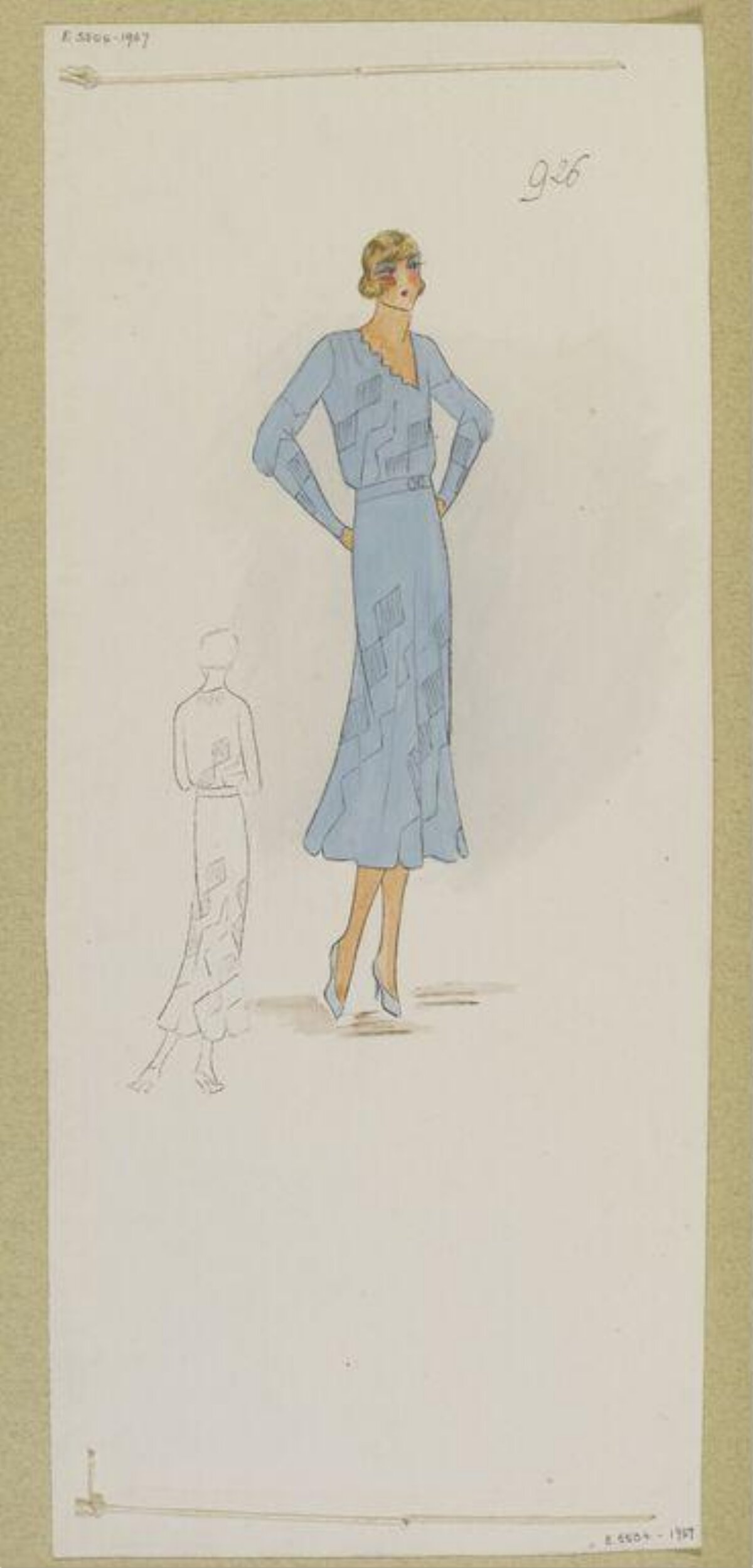 Vintage Blue Dress Fashion Sketch
