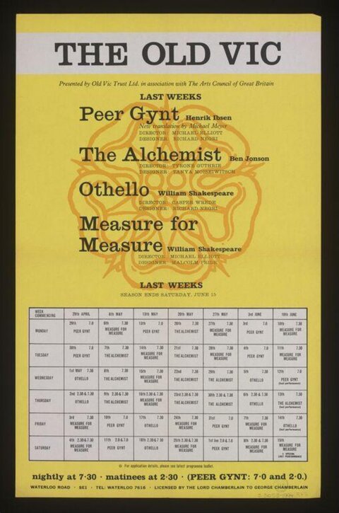 Old Vic Theatre Play Schedule Poster