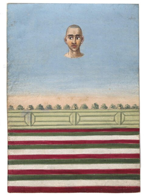 Floating Head Above Striped Landscape