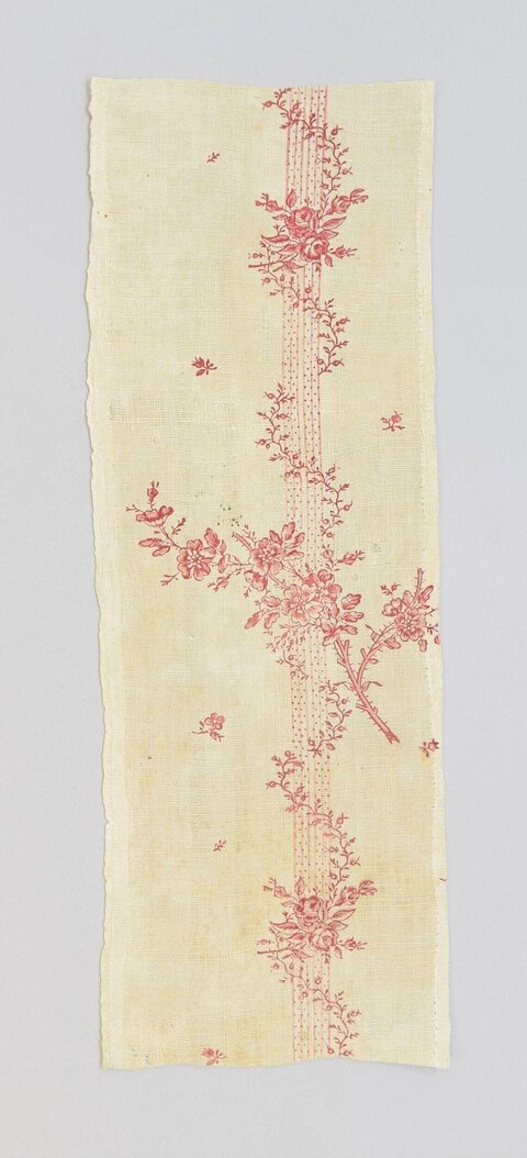 Red Floral Vintage Textile Fragment
