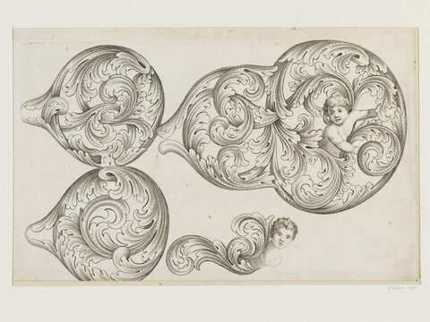 Acanthus Scroll Ornament Engraving with Putti