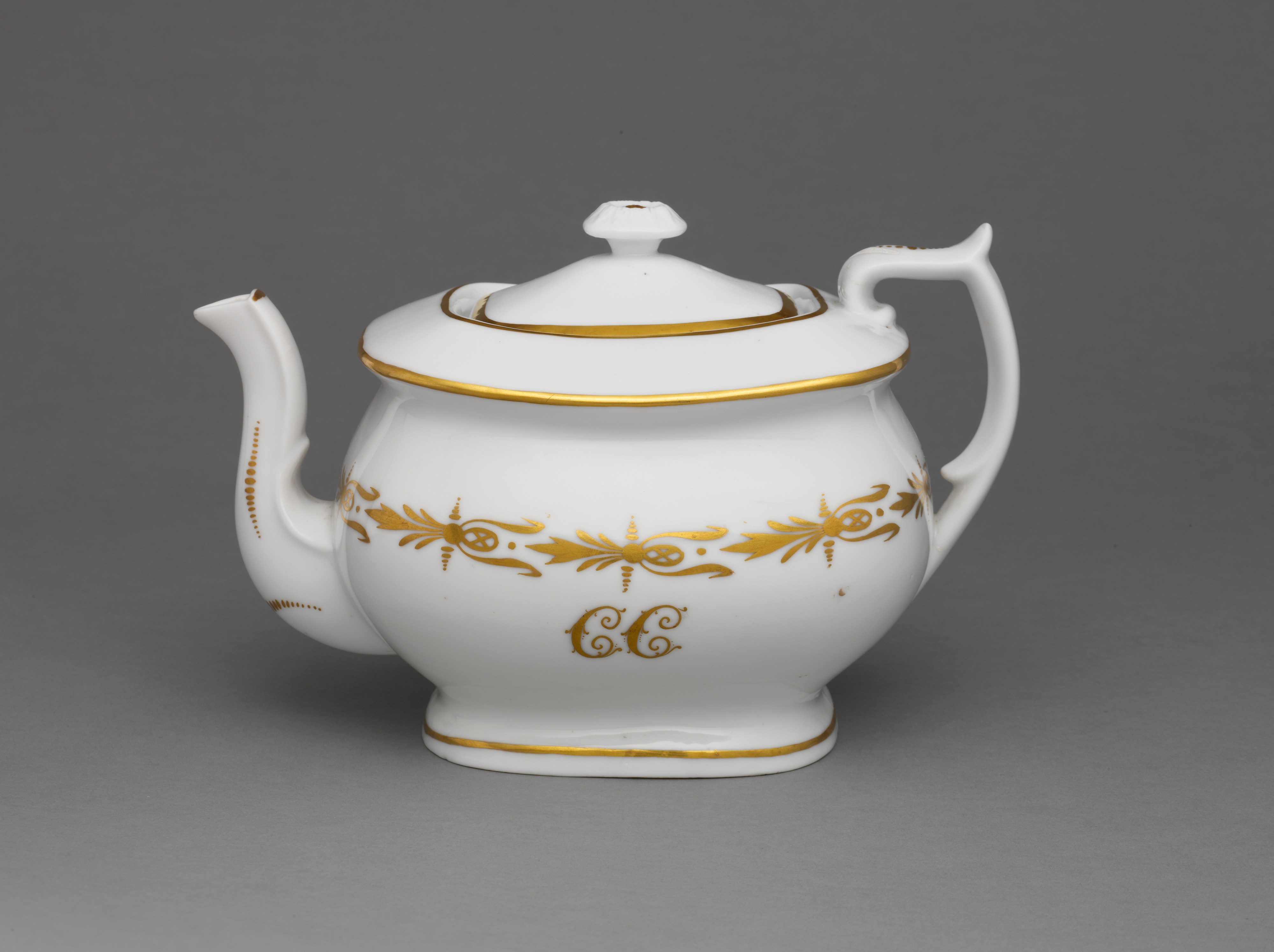 Gold-Decorated White Porcelain Teapot