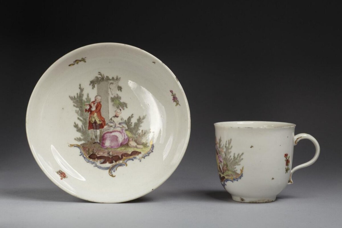 Painted Porcelain Teacup and Saucer