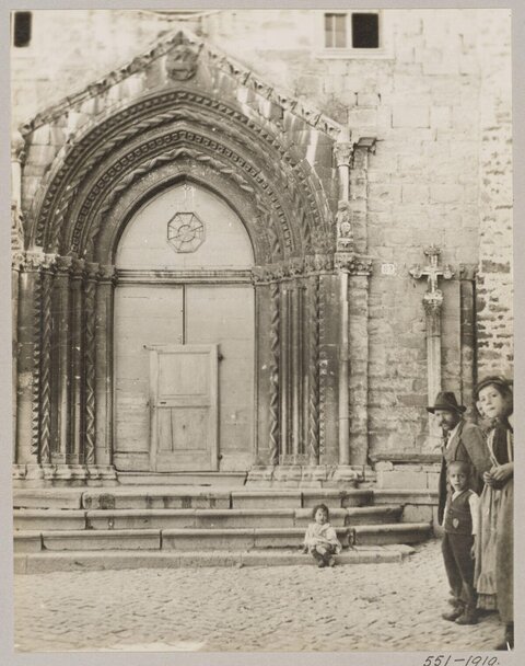 Vintage Photo of Church Portal with Locals