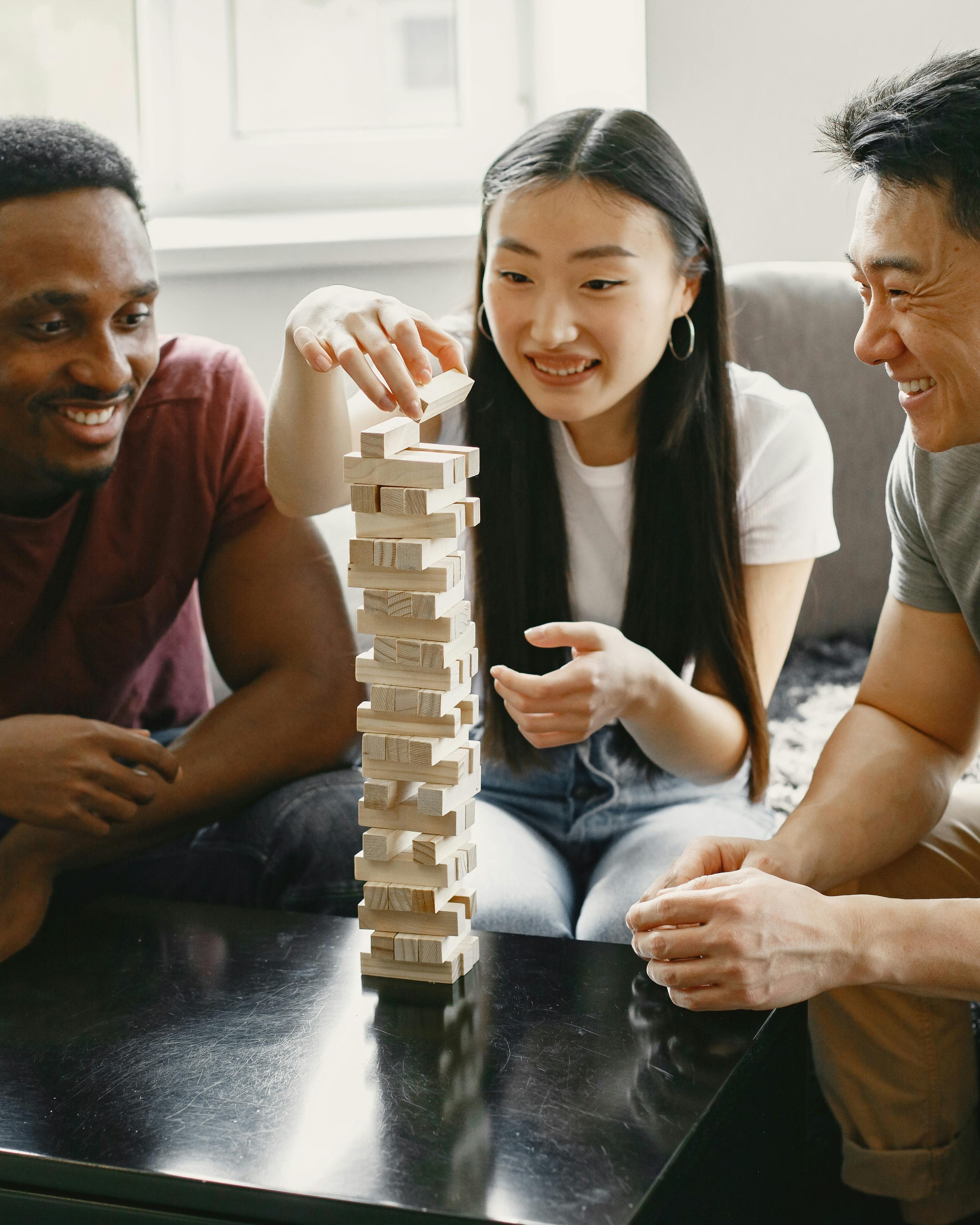 Friends Playing Jenga Together