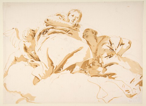 Sketch of Three Figures Resting on Clouds