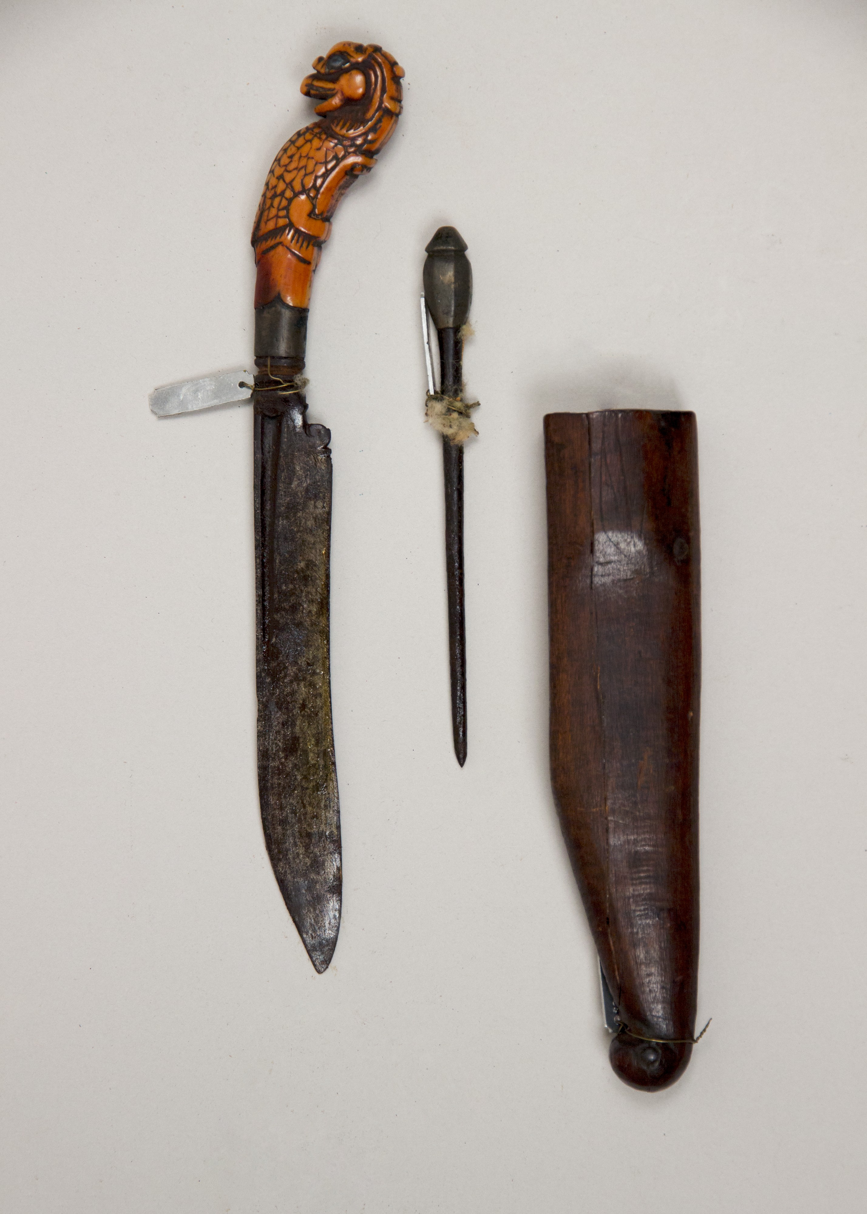 Carved Handle Antique Knife with Accessories