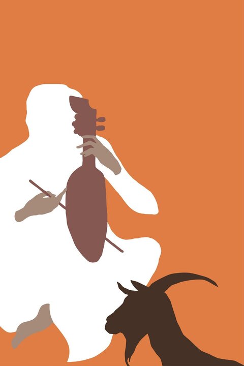 Minimalist Silhouette of Musician and Goat
