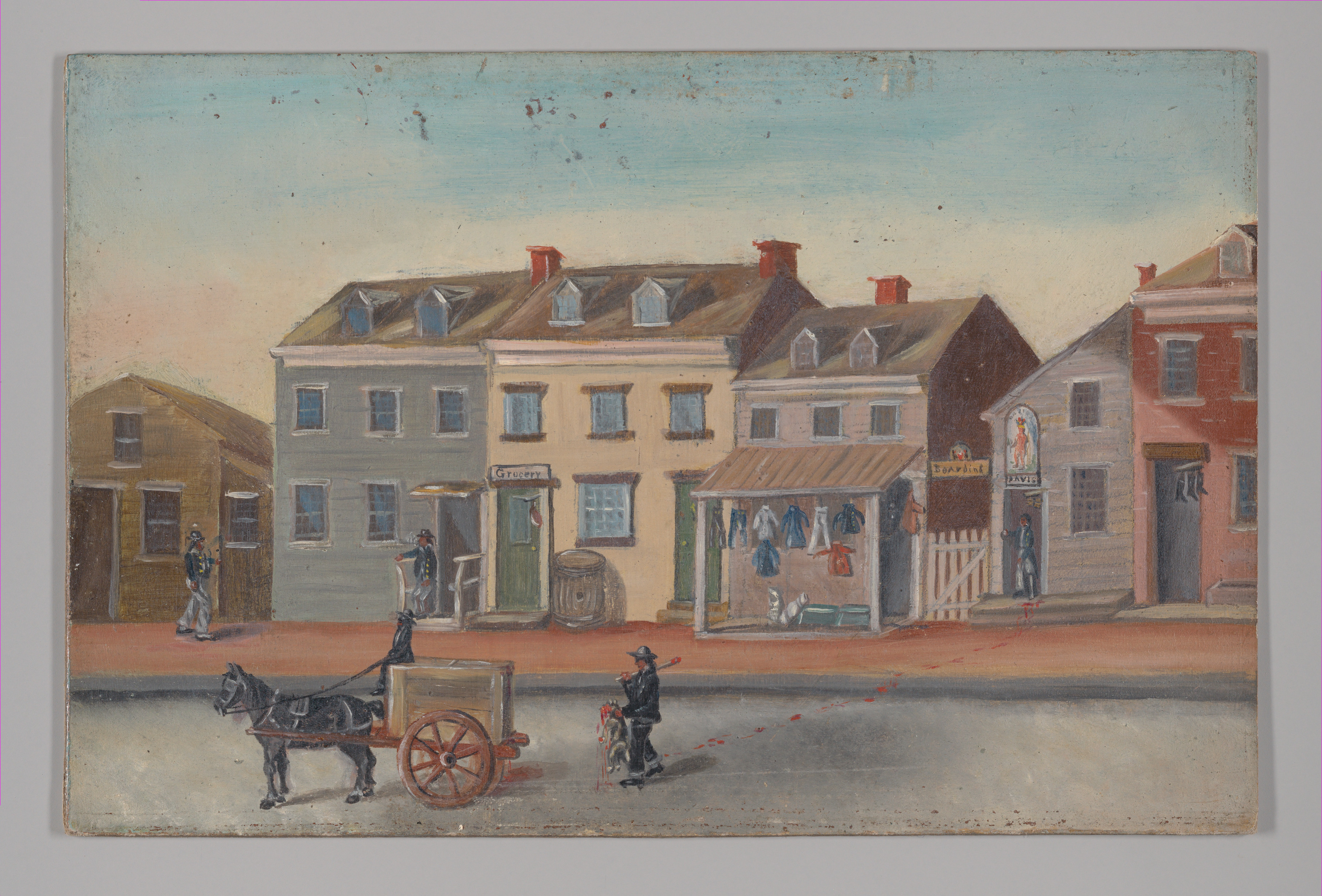 Vintage Town Street Scene Painting