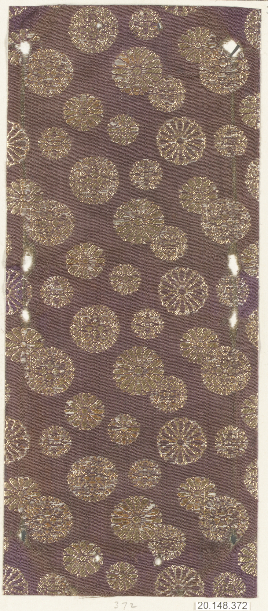 Purple Gold Circular Pattern Textile Fragment