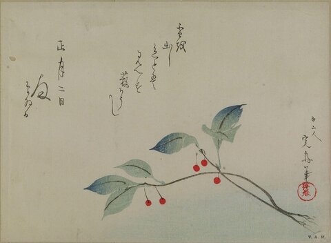 Branch with Red Berries Japanese Print