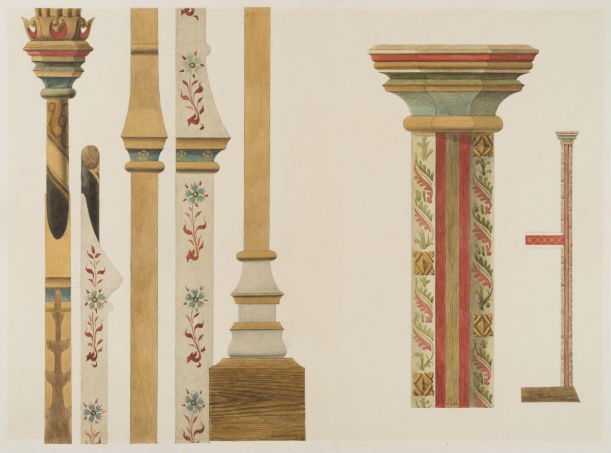 Watercolor Studies of Decorated Columns