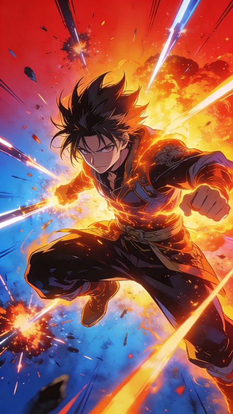 Charging Fiery Anime Warrior