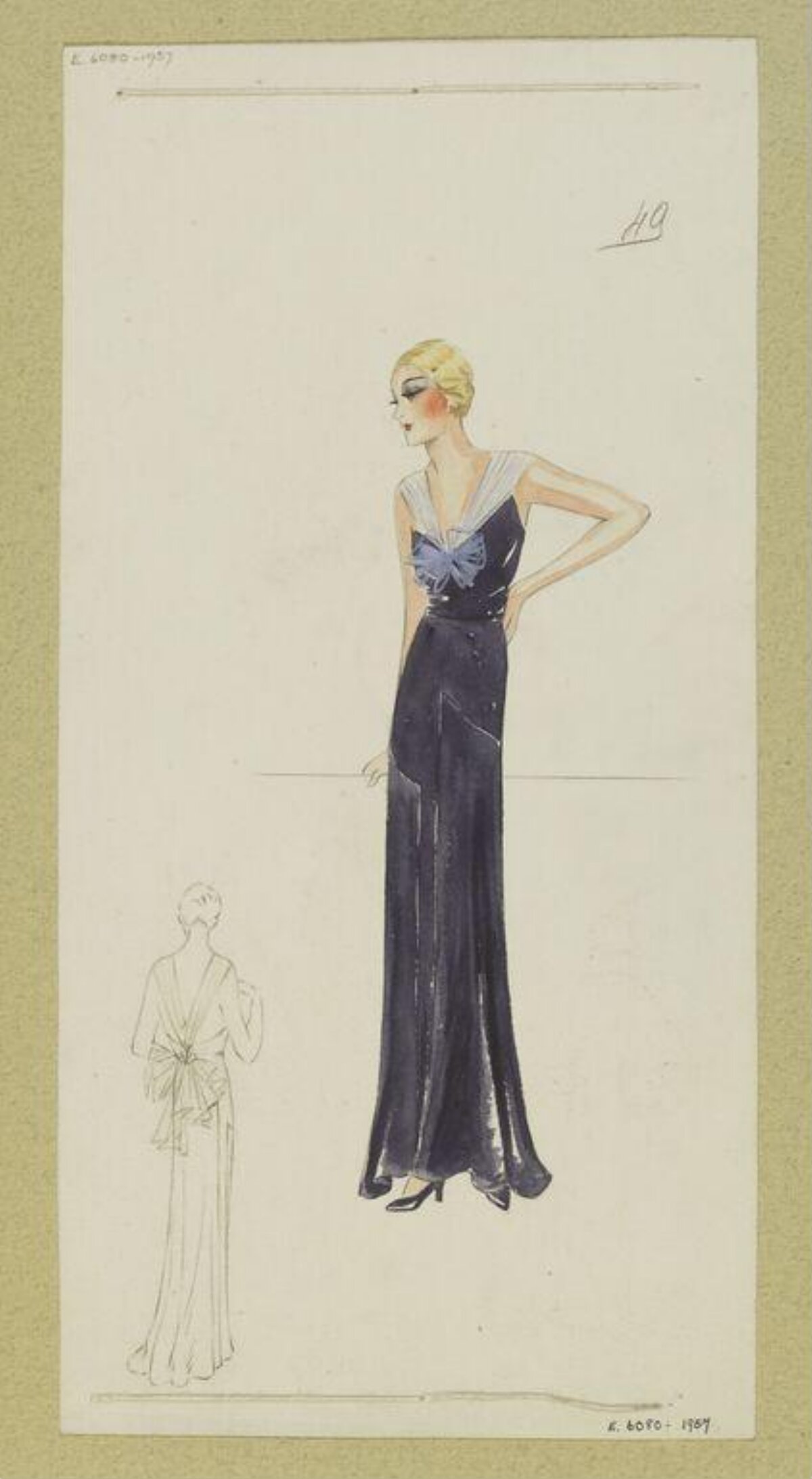 1930s Evening Gown Fashion Sketch
