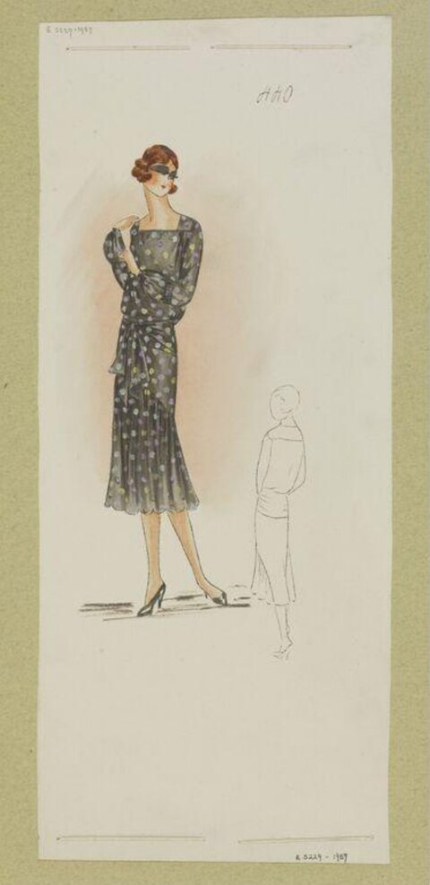 1920s Polka Dot Dress Fashion Sketch
