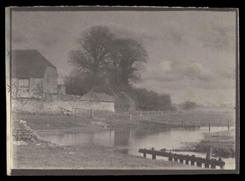 Vintage Rural Riverside Farm Scene