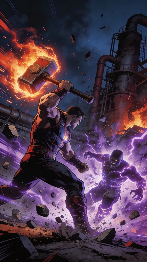 Thor Battles Energy Villain