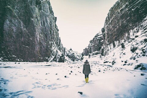 Hiker in Snowy Mountain Canyon
