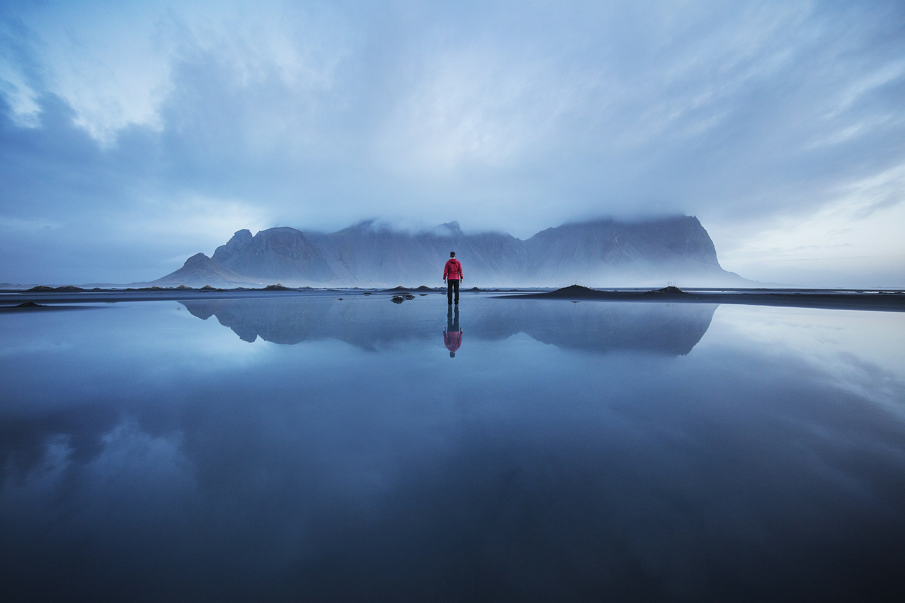 Lone Person Before Misty Mountains