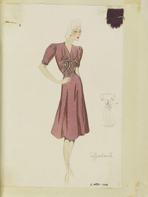 Vintage Mauve Dress Fashion Sketch