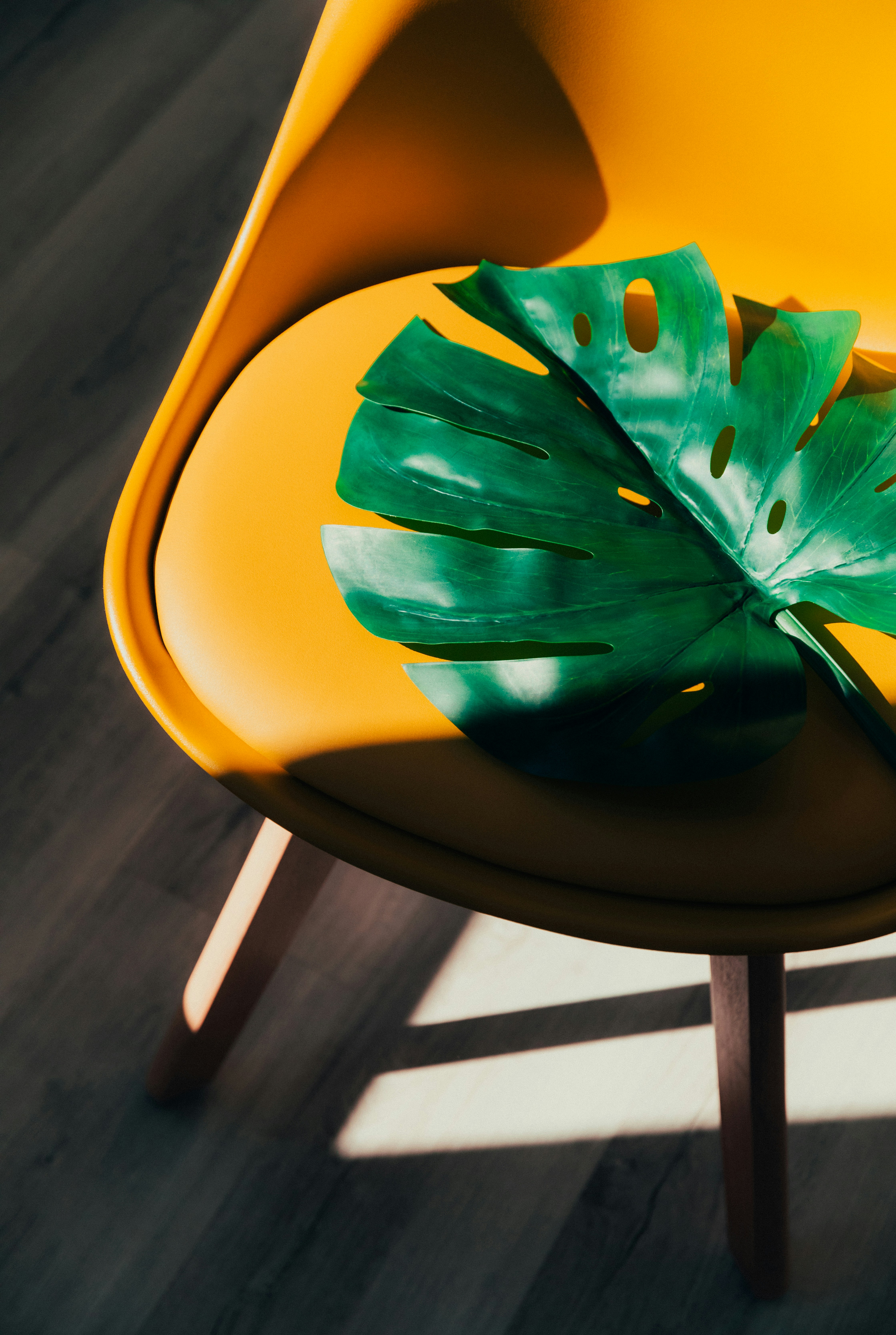 Monstera Leaf on Yellow Chair — Phone Backgrounds